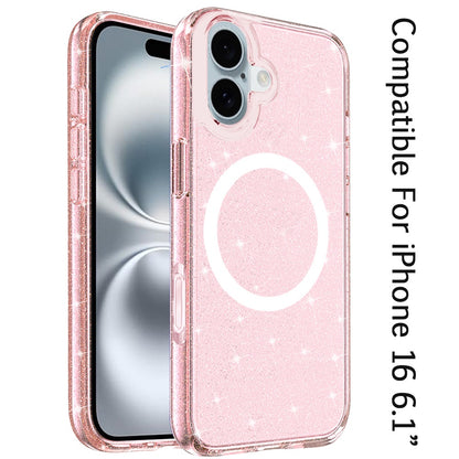 For Apple iPhone 16 Pro (6.3") Premium Glitter Shiny Sparkle Bling [MagSafe Compatible] TPU Rubber Hard PC Back Hybrid Case Cover