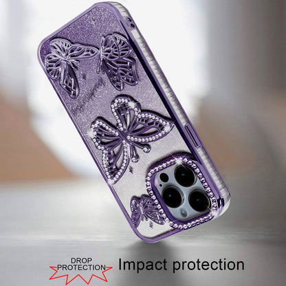 For Apple iPhone 13 Pro Max Luxury Butterfly Sparkle Glitter Diamond Crystal Rhinestone Shimmer Bling Plating Thick TPU Hard PC Case Cover