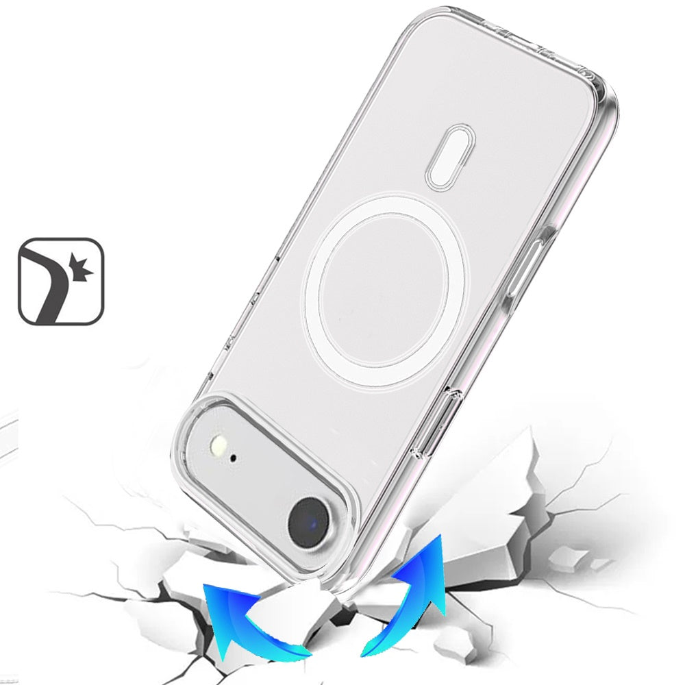 For Apple iPhone 17 AIR MagSafe Compatible Transparent Hybrid Case with Magnetic Circle, Shock Absorption TPU Rubber Case Cover Clear