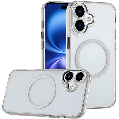 For Apple iPhone 17 (6.3") Transparent Back Hybrid Case - Magnetic Circle, Color Frame, Metal Buttons, MagSafe Compatible Case Cover