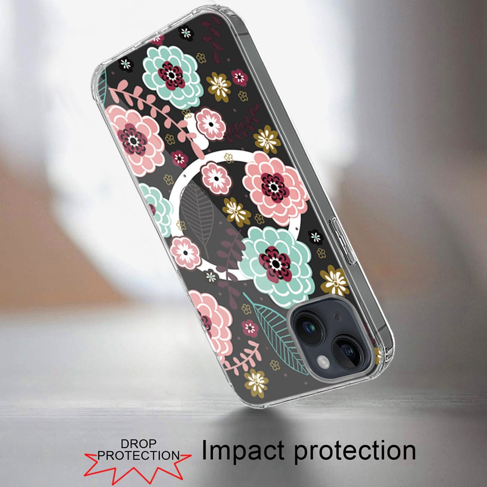 Phone Case for iPhone 14/13 Hybrid Flower Design Stylish Fashion with MagSafe Compatible, Thick Shockproof Hard PC Cover Multicolor