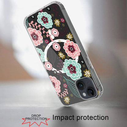 Phone Case for iPhone 14/13 Hybrid Flower Design Stylish Fashion with MagSafe Compatible, Thick Shockproof Hard PC Cover Multicolor
