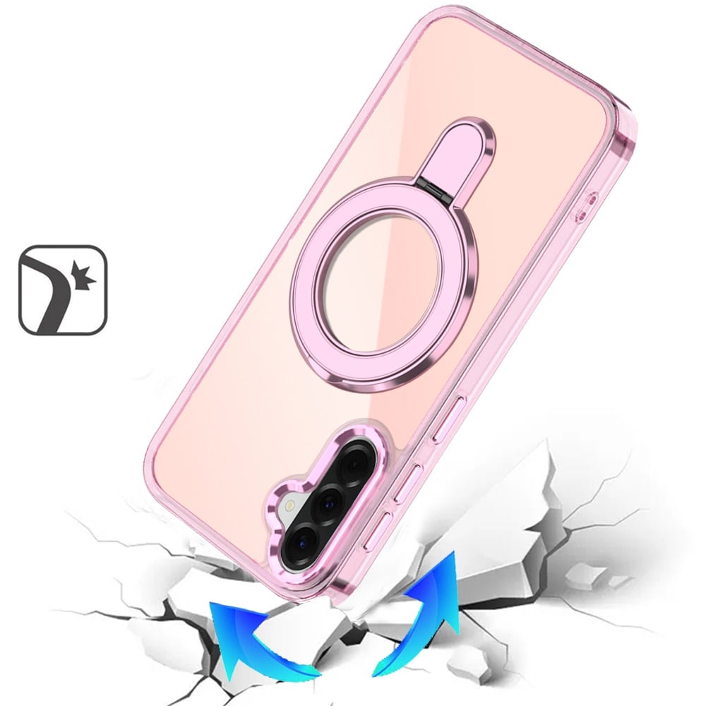 Phone Case for Samsung Galaxy A27 Chrome Magnetic Ring Stand Rotational Shockproof Hybrid Kickstand Metal Finish Rugged Drop Protection Armor Cover