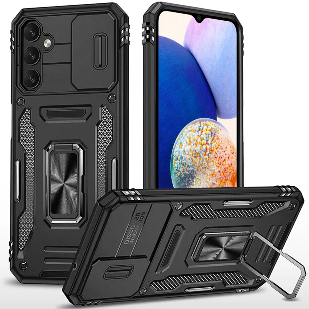For Samsung Galaxy A52 5G Hybrid Case with Rotation Ring Stand Shockproof & Camera Window TPU Armor Dropproof Case Cover Black