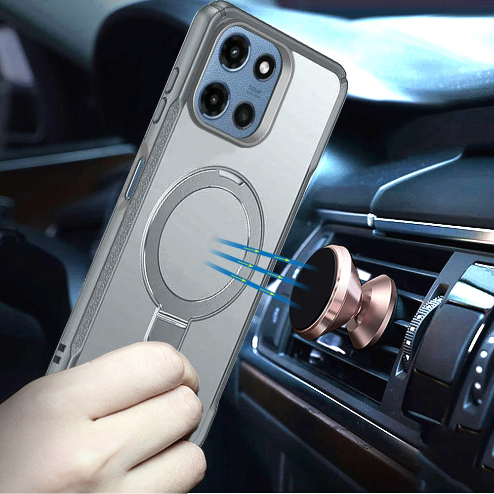 Phone Case for Motorola Moto G Play 5G 2026 Magnetic Ring Stand Matte Finish Shockproof Grip Slim Armor Heavy Duty TPU Protective Hybrid Cover Gray