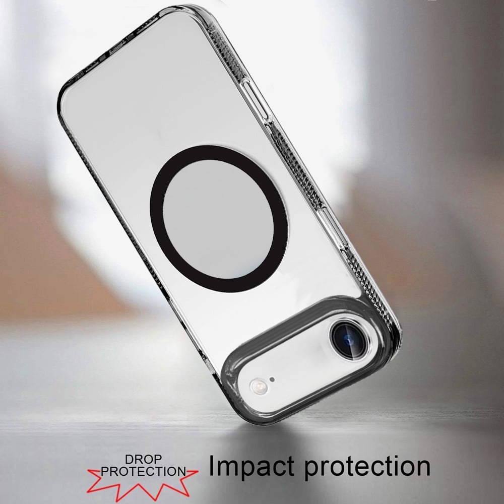 For Apple iPhone 17 Air (6.6") MagSafe Compatible Integrated Technology Clean Transparent Hybrid Armor TPU Frame Case Cover Black