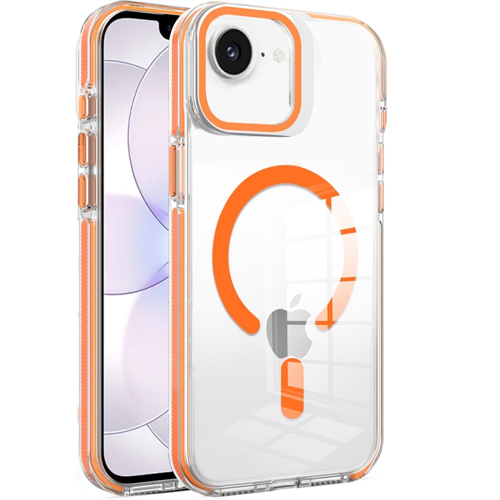 Phone Case for Apple iPhone 17E /16E Magnetic Transparent Tough Hybrid Camera Guard Stand Shockproof Color Edge Rugged Grip Durable Cover Cosmic Orange
