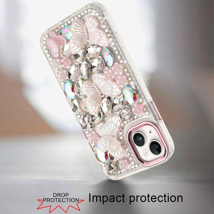 Phone Case for iPhone 15 Plus (6.7") Luxury 3D Floral Butterfly Bling Rhinestone Glitter Shockproof Stylish Protective Hybrid Designer Metallic Cover