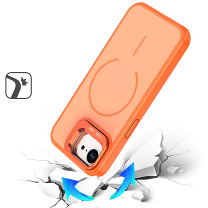 For Apple iPhone 17E /16E Magnetic Matte Metal Camera Stand Hybrid Drop Protection Durable Shockproof Slim Fit Design Case Cover Cosmic Orange