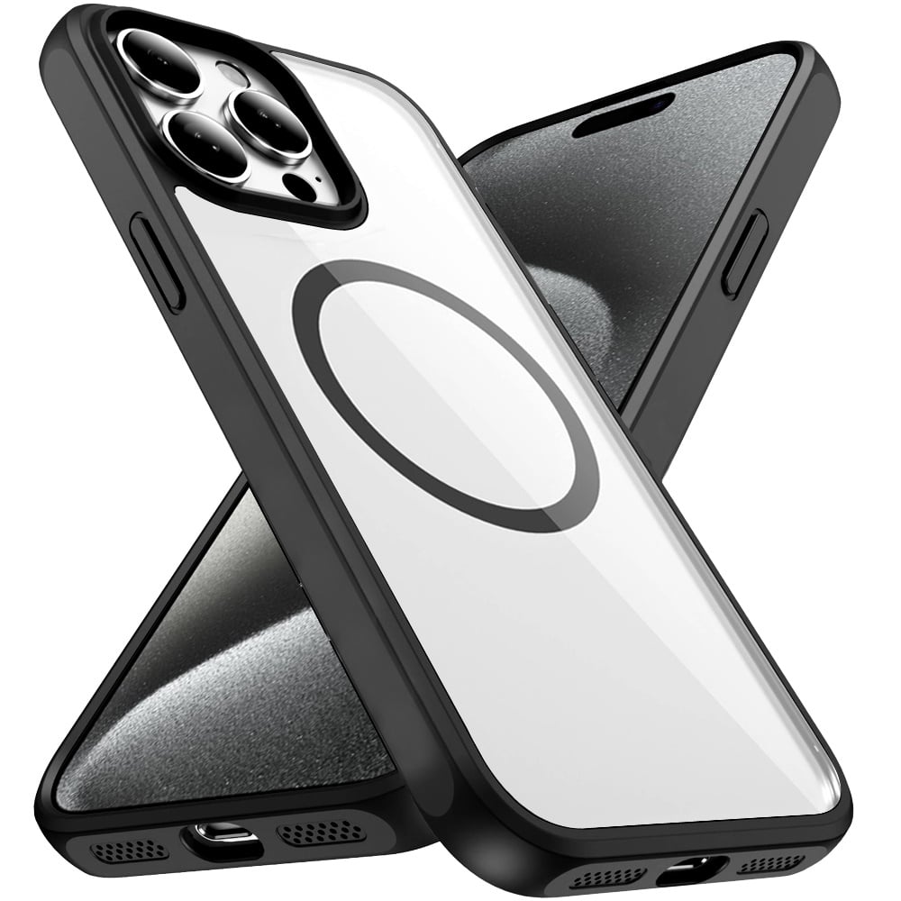 Phone Case for Apple iPhone 15 Pro Transparent Magnetic HQ Shockproof Hybrid 2.0mm Thick AntiSlip Grip Drop Protection Rugged Clear Durable Impact Cover Black