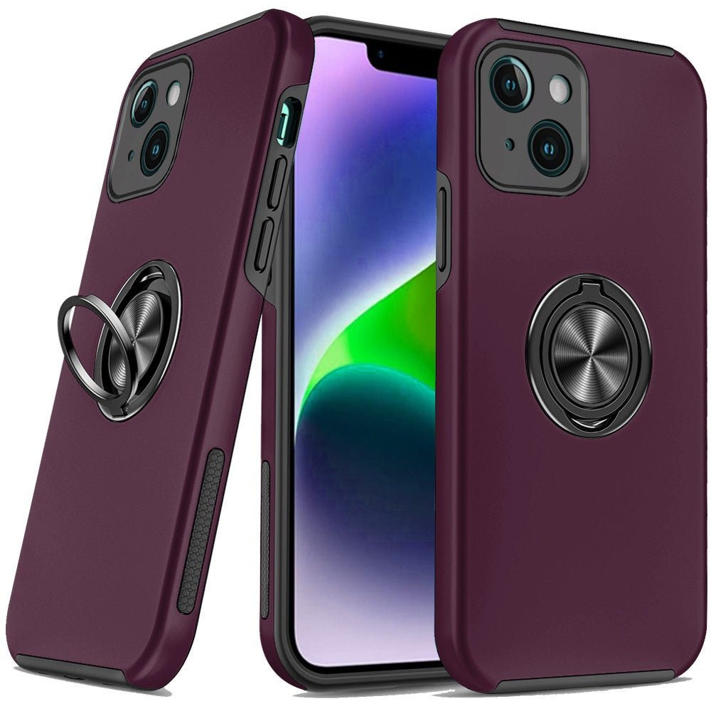 Phone Case for iPhone 14/13 Invisible Ring Stand Shockproof Anti Slip Durable Grip Protective Hybrid Fit Magnetic Car Mount Holder Cover Purple