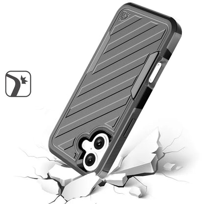 For Apple iPhone 16 Plus (6.7") Combo Hybrid lined with Belt Clip Holster Armor Shockproof Rugged Textured 2in1 Non Slip Tough Case Cover Black / Gray