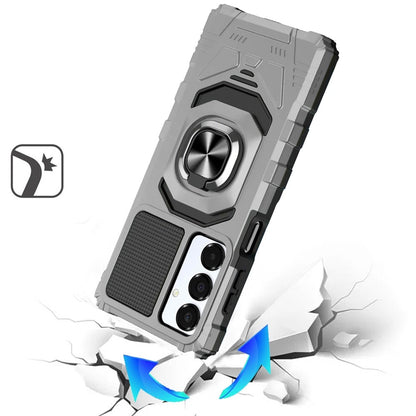 For Samsung Galaxy A16 5G Hybrid Dual Layer with 360° Rotate Magnetic Ring Stand Holder Kickstand TPU Rugged PC Shockproof Case Cover Silver