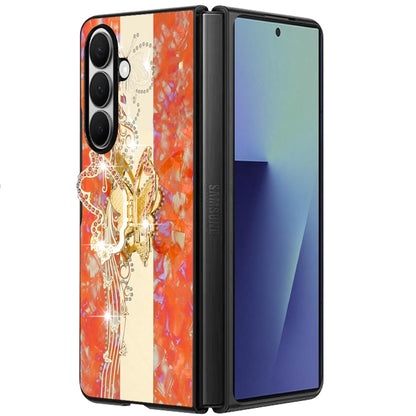 Phone Case for Samsung Galaxy Z Fold 8 Ultra Diamond 3D Fashion Floral Glitter Engraved Luxury Bling Hybrid Shockproof Chrome Edge Protective Grip Cover Orange