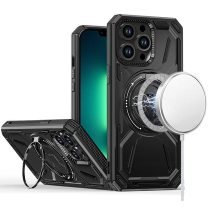For Apple iPhone 15 Pro Hybrid Magnetic Ring and 360° Rotational Kickstand with MagSafe Compatible, Military Grade Drop Protection Case Cover Black