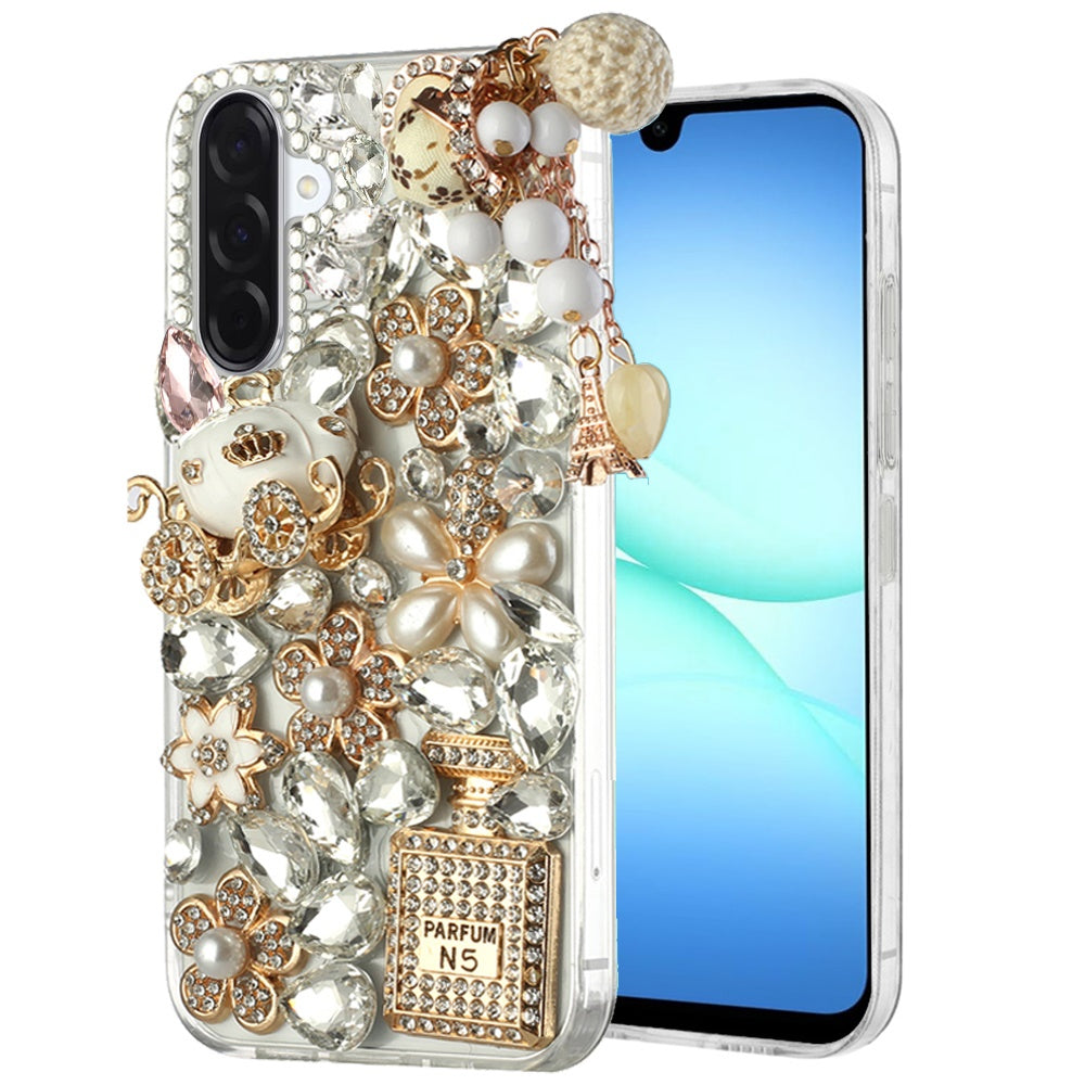 For Apple iPhone 17E /16E Bling Crystal 3D Full Diamonds Luxury Sparkle Rhinestone Hybrid Case Cover Ultimate Multi Ornament White