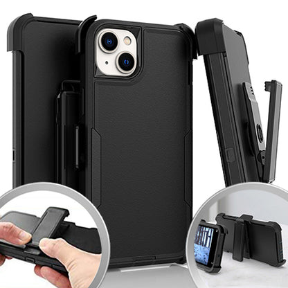 For Apple iPhone 16 Pro Max (6.9") Heavy Duty Rugged Shockproof Body Protection Hybrid Kickstand with Swivel Belt Clip Holster Case Cover Black