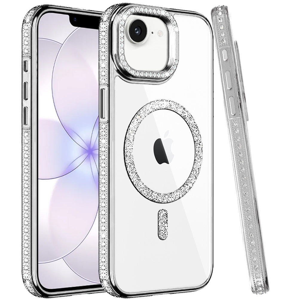 Phone Case for Apple iPhone 16E, Apple iPhone 17E Luxury Diamond Bling Edged Magnetic Glitter Shockproof Hybrid with Camera Kickstand Durable Grip Cover