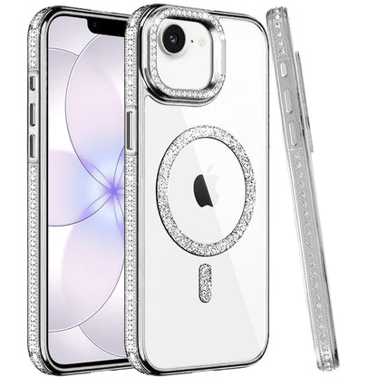 Phone Case for Apple iPhone 16E, Apple iPhone 17E Luxury Diamond Bling Edged Magnetic Glitter Shockproof Hybrid with Camera Kickstand Durable Grip Cover