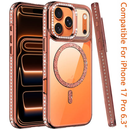 Phone Case for Apple iPhone 17 Pro Luxury Diamond Bling Edged Magnetic Glitter Shockproof Hybrid with Camera Kickstand Durable Grip Cover