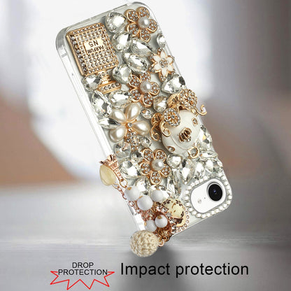 For Apple iPhone 17E /16E Bling Crystal 3D Full Diamonds Luxury Sparkle Rhinestone Hybrid Case Cover Ultimate Multi Ornament White