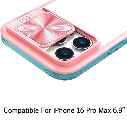 For iPhone 16 Pro Max (6.9") Hybrid Cases with Sliding Camera Cover Transparent Shockproof Bumper TPU Protective Case Cover Pink/Blue