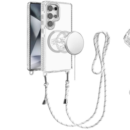 For Samsung Galaxy S25 Ultra Clear Magnetic Frame PC Back Shockproof Protective Case with Detachable Lanyard Strap, Compatible with MagSafe Case Cover