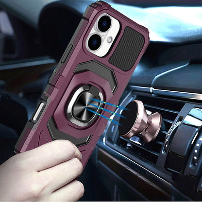 Phone Case for Apple iPhone 17/ iPhone 18 Rugged Hybrid Dual Layer Magnetic Ring Stand Armor Shock Absorbing Heavy Duty TPU Reinforced Bumper Cover Purple