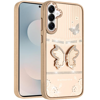 For Samsung Galaxy S26 Glitter 3D Butterfly Design Bling Metallic Edge Hybrid Stand Drop Protection TPU Shockproof Case Cover