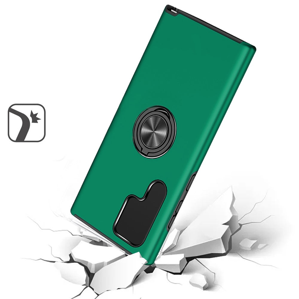 For Samsung Galaxy S24+ Plus Hybrid 360 Degree Rotatable Metal Invisible Ring Stand Holder Slim Fit Magnetic Car Mount Shockproof Case Cover Dark Green