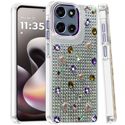Phone Case for Motorola Moto G Stylus 5G 2026 /2025 Chrome Fashion Hybrid Bling Diamond Heart Rhinestone Decorative Stones Sparkling Embellished Design Cover