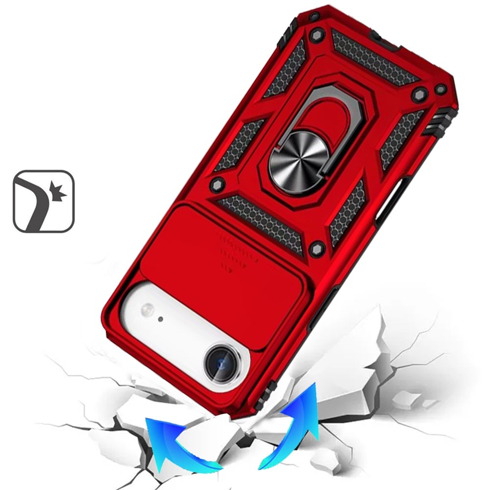 For Apple iPhone 17 Air (6.6") Hybrid Ring Shockproof with 360° Rotate Ring Kickstand, Camera Lens Protection, Soft Edge Bumper Case Cover