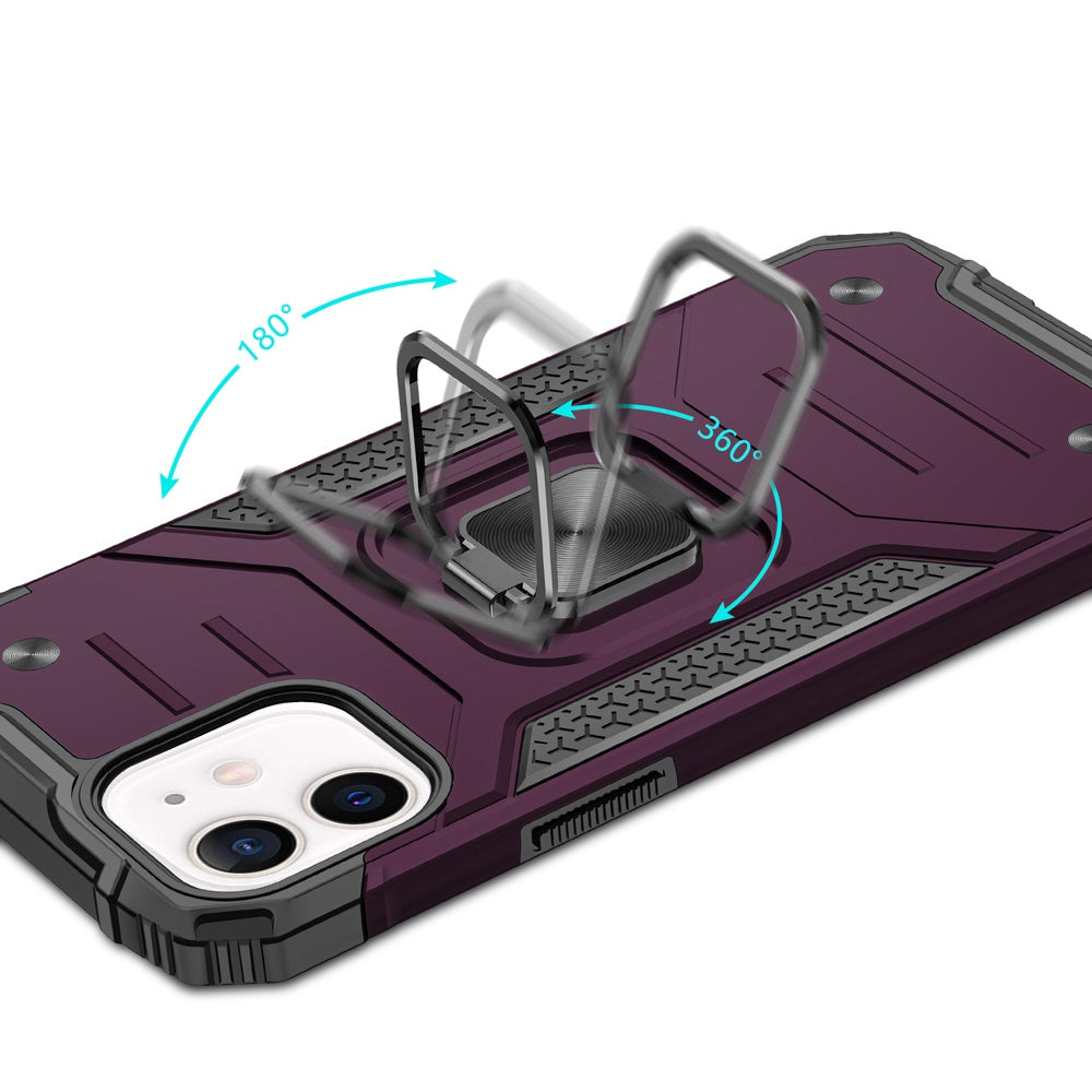 Phone Case for Apple iPhone 12 /12 Pro Magnetic Car Mount Hybrid Ring Stand Shockproof Rugged Grip Armor Heavy Duty Protective TPU Durable Cover Purple