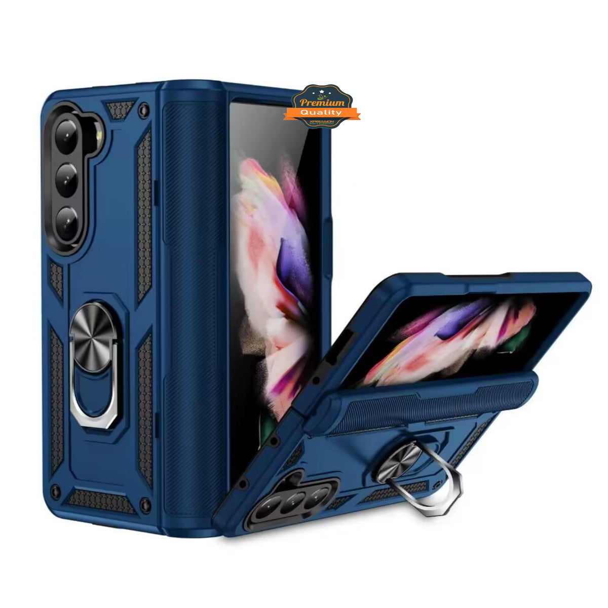 For Samsung Galaxy Z Fold 7 Shockproof Hybrid Dual Layer PC + TPU with Metal Ring Kickstand Heavy Duty Armor Shell Case Cover