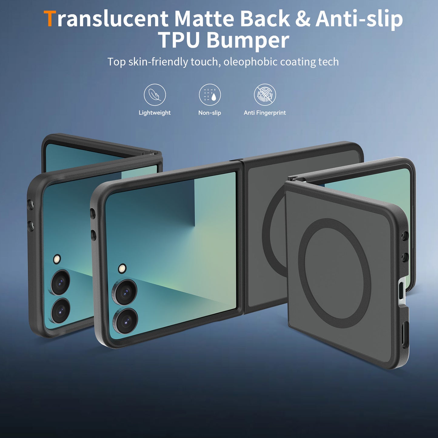 Phone Case for Samsung Galaxy Z Flip 8 Magnetic Matte Hybrid Shockproof Smooth Grip Durable Camera Protection Anti-Slip Soft Touch TPU Armor Cover Black
