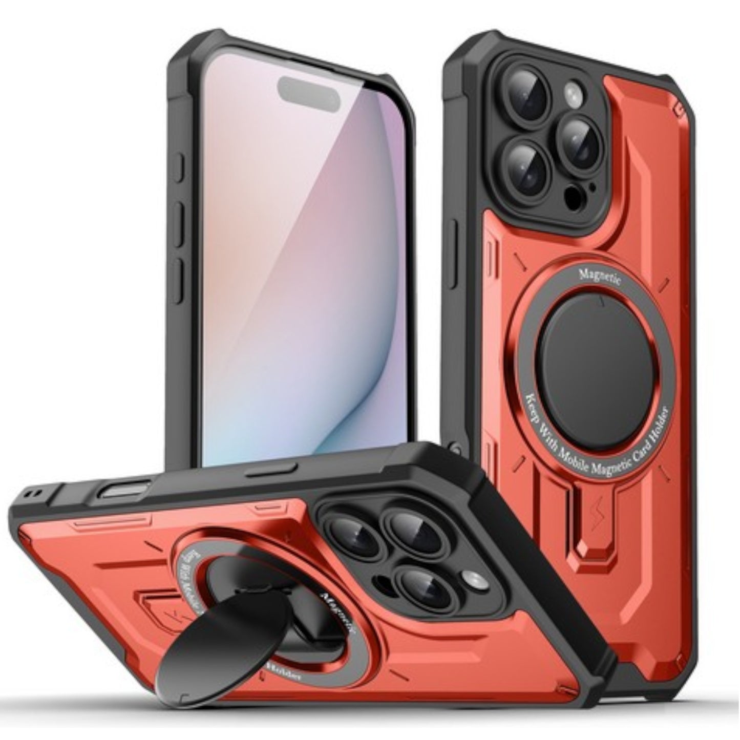 For Apple iPhone 16 Plus (6.7") Hybrid Tuff Case with Folding Stand Magnetic Holder Compatible with MagSafe [Military Shockproof] Case Cover
