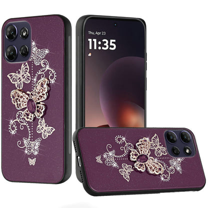 Phone Case for Moto G Power 5G (2026/2025) Diamond Glitter 3D Butterfly Engraved Luxury Bling Hybrid Shockproof Chrome Edge Protective Durable Grip Cover Purple