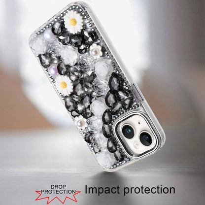 Phone Case for iPhone 14 Full Bling Rhinestone Glitter Floral Luxury Hybrid Shockproof Stylish Sparkling Protective Designer Ornament Cover