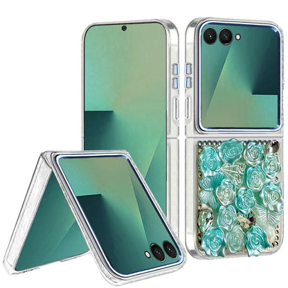 For Samsung Galaxy Z Flip 7 Muti-Color Floral Fashion Bling Crystal 3D Full Diamonds Stones Sparkle Rhinestone Glitter Hybrid Case Cover