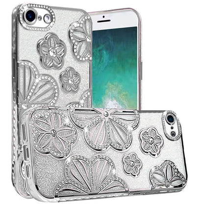 Luxury Flower Design Sparkle Glitter Diamond Rhinestone Shimmer Bling Plating Thick TPU Hard PC