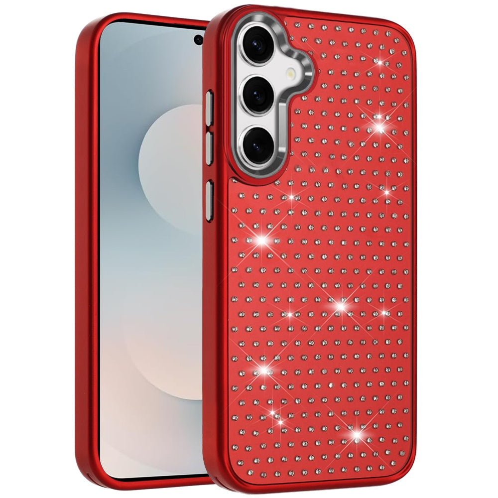 For Samsung Galaxy S25 Fan Edition /Galaxy S25 FE Bling Diamond Metallic, Full Sparkle Chrome Edged Hybrid Protective Shockproof Case Cover