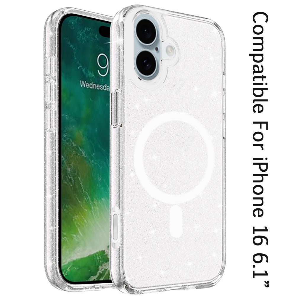 For Apple iPhone 17 Pro MagSafe Compatible Glitter Sparkle Bling Hybrid Case with Magnetic Circle, Slim TPU & Hard PC Frame Case Cover Clear