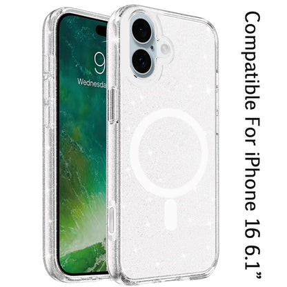 For Apple iPhone 17 AIR MagSafe Compatible Glitter Sparkle Bling Hybrid Case with Magnetic Circle, Slim TPU & Hard PC Frame Case Cover Clear