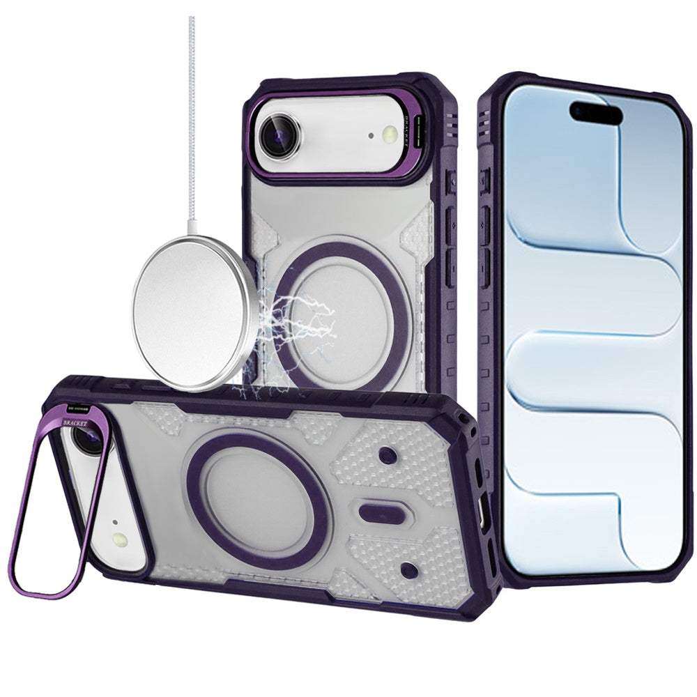For Apple iPhone 17 AIR Transparent Tough Dotted Magnetic Case with Camera Stand & Hybrid Grip Shockproof Case Cover