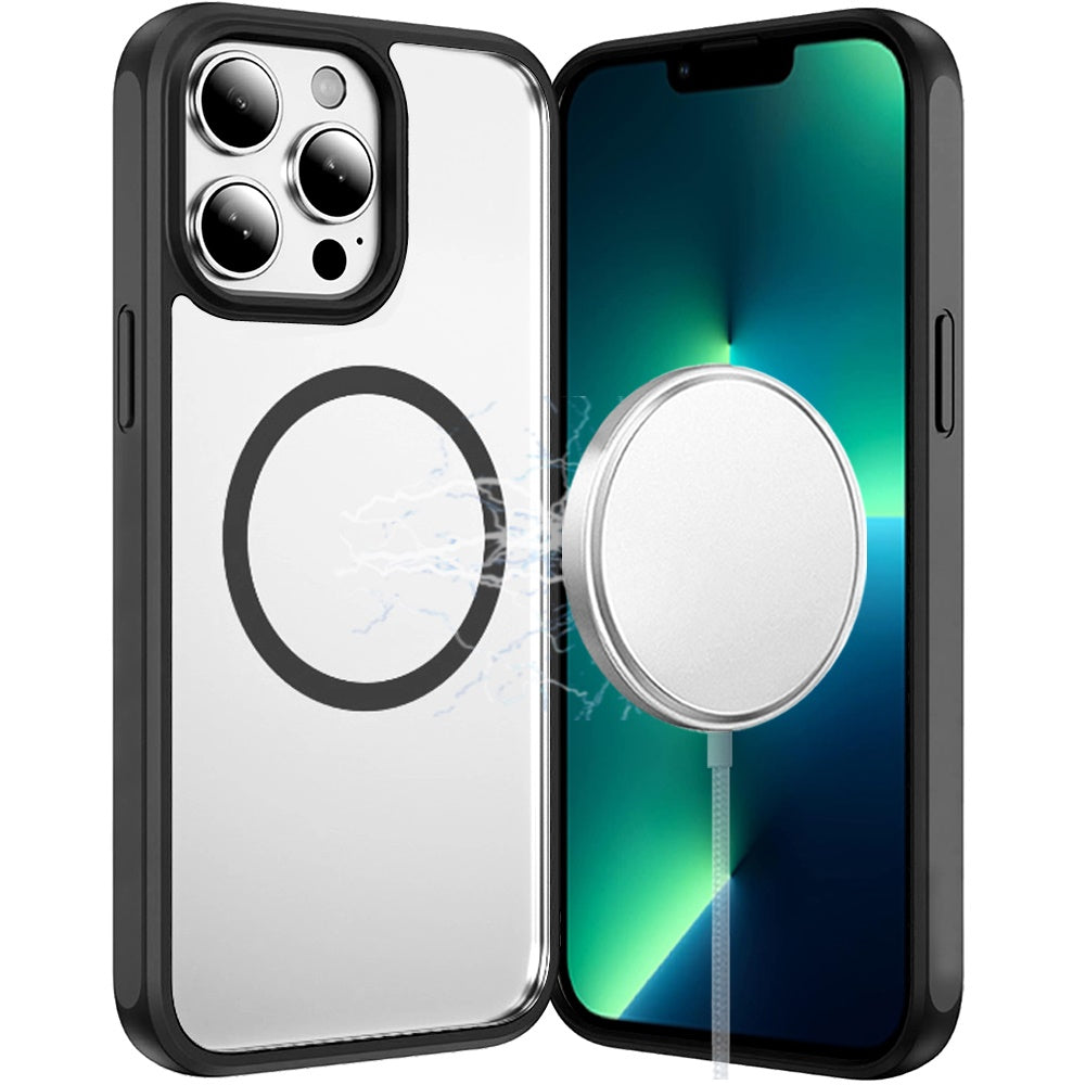 Phone Case for Apple iPhone 13 Pro Max Transparent Magnetic HQ Shockproof Hybrid 2.0mm Thick AntiSlip Grip Drop Protection Rugged Clear Durable Impact Cover Black