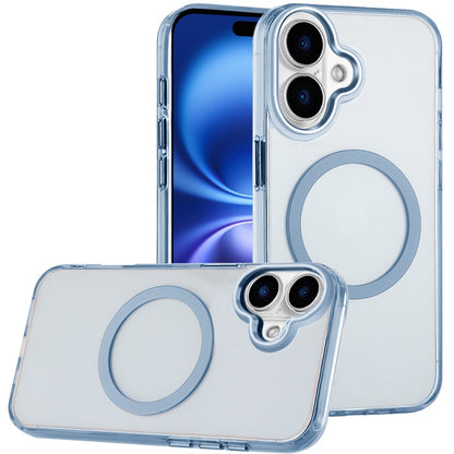 For Apple iPhone 17 (6.3") Transparent Back Hybrid Case - Magnetic Circle, Color Frame, Metal Buttons, MagSafe Compatible Case Cover