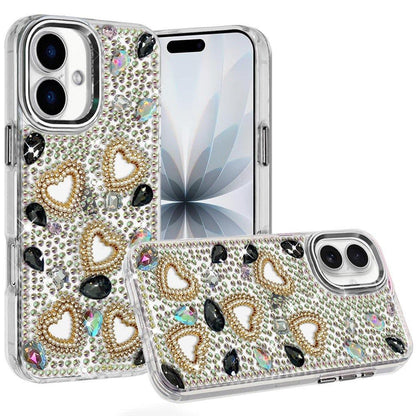 Phone Case for Apple iPhone 17 (6.3") Luxury Crystal Heart Rhinestone Diamond Bling Shockproof Hybrid Glitter Protective Stylish Durable Grip Cover
