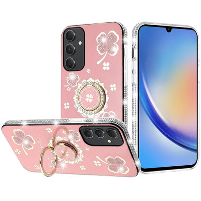 Phone Case for Samsung Galaxy A15 5G Glitter Diamond Ring Stand Sparkle Rhinestone Edge AntiSlip Kickstand Luxury Fashion Bumper Shockproof Cover