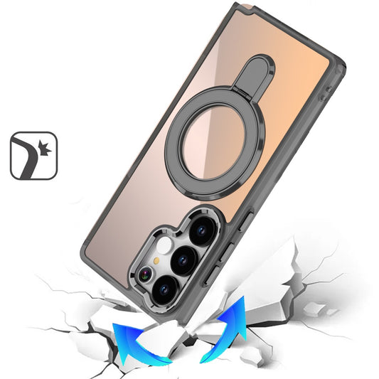 For Samsung Galaxy S26 Ultra Chrome Hybrid with Rotating Magnetic Circle Ring Stand, Slim Shockproof Hybrid Case Cover