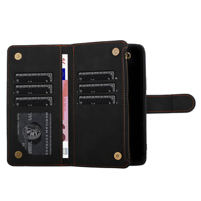 PU Leather Wallet Design Jewel Bling with Credit Card Holder Flip Folio Pouch Zipper Purse Wrist Strap